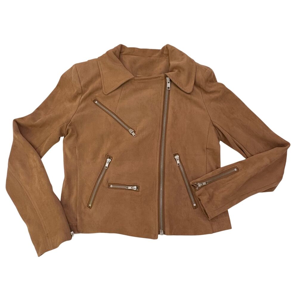 VICI Collection Womens Size Medium Faux Suede Moto Jacket Camel Color Mob Wife